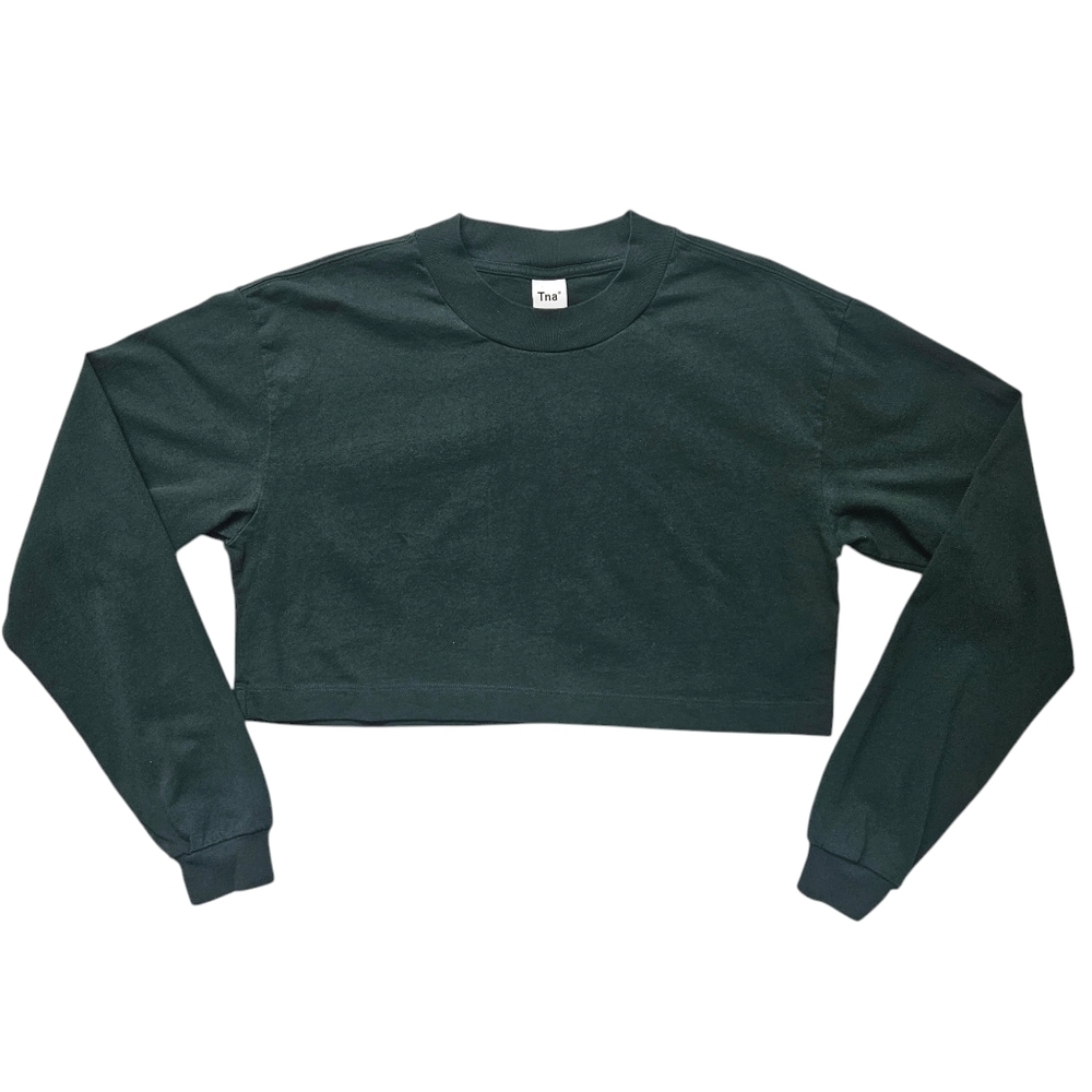 TNA Green Ryer Cotton Cropped Long Sleeve Top Size M